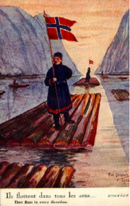 A postcard designed by Emil Depuis and entitled "They float in every direction" shows the French belief that Norway didn't know its own mind during WWI. In reality, Norway became known as the "The Neutral Ally" for its covert support of Britain, made stronger after Germany sank 847 Norwegian merchant ships during the war.