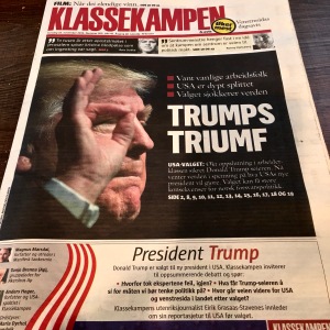 The Class Struggle says: "*The US's choice * The US is deeply divided * The election shocks the world. Oct. support in dealing secured Donald Trump's victory. Now the world anxiously awaits what the new U.S. will do. The choice could have major consequences for Norwegian defense policy."