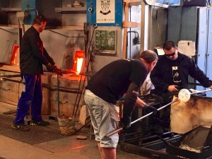About 30 glassblowers ply their skills across 6 workshops at Hadeland. They must work quickly in perfect unison to prevent the glass from growing cold.